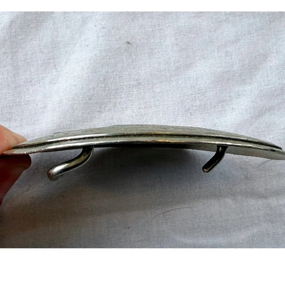 Vintage Howling Wolf Full Moon Western Belt Buckle Black Silver Engraved Cowboy